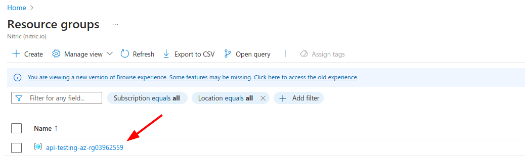 resource group page screen